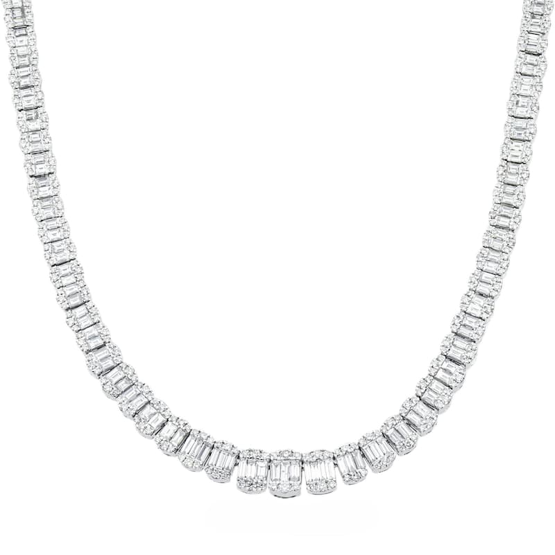 House Of Leon 14K White Gold Graduated Round & Baguette Cut Diamond Tennis Chain 23.70ct
