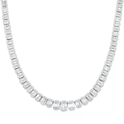 House Of Leon 14K White Gold Graduated Round & Baguette Cut Diamond Tennis Chain 23.70ct
