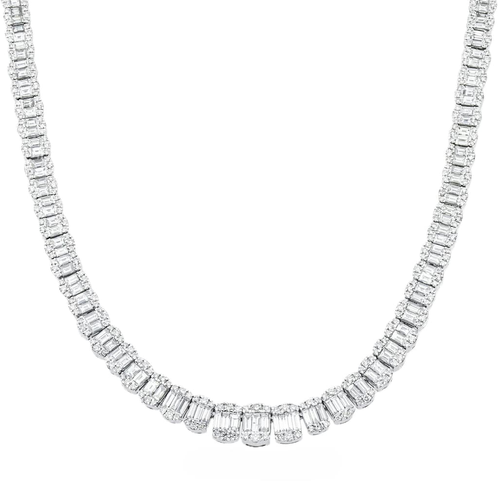 House Of Leon 14K White Gold Graduated Round & Baguette Cut Diamond Tennis Chain 23.70ct