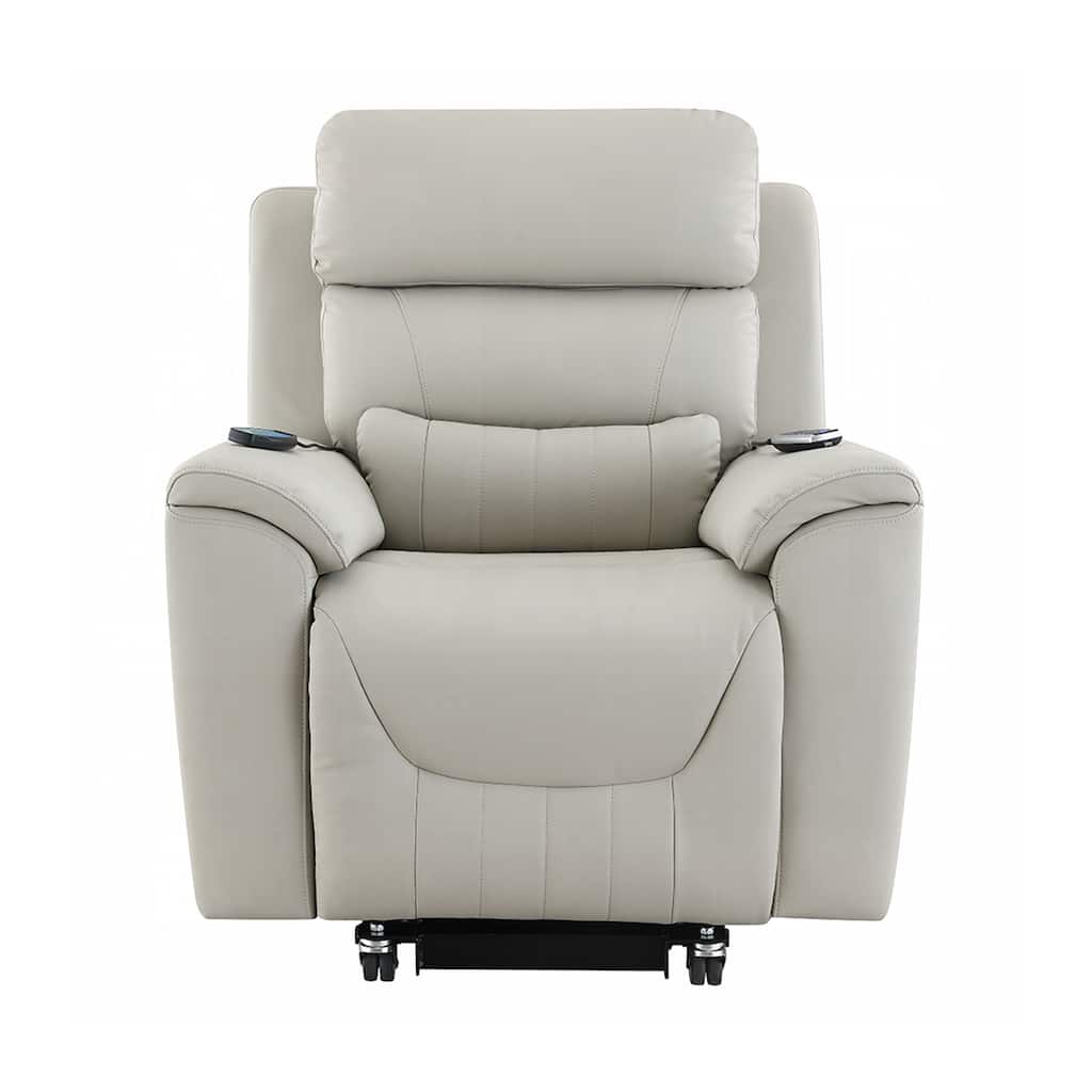 Synthetic Leather Upholstered Power Recliner with Heating and Massage in Light Gray