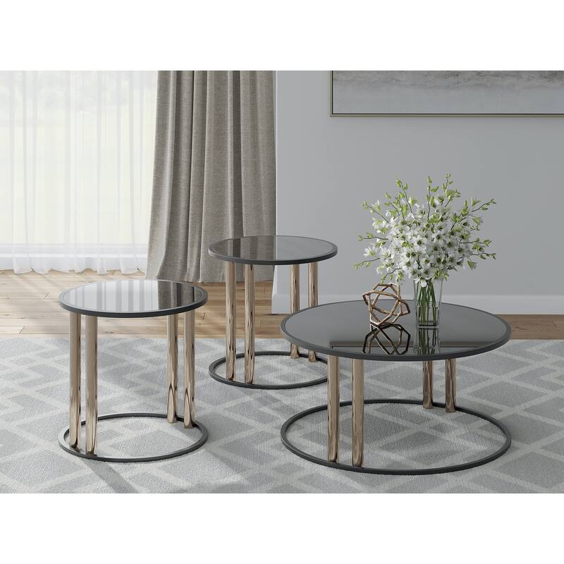 Signature Design by Ashley Hannerly Black/Gold Finish Table (Set of 3) - 36"W x 36"D x 18"H