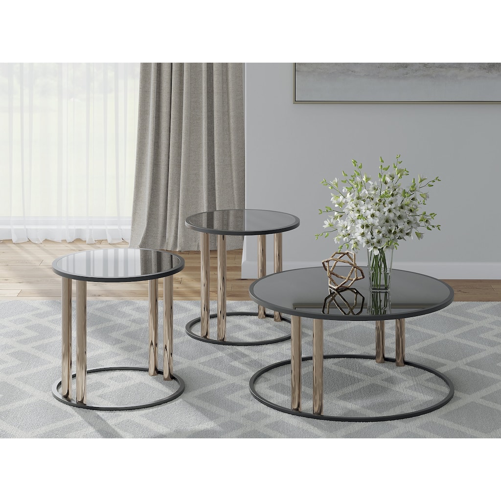 Signature Design by Ashley Hannerly Black/Gold Finish Table (Set of 3) - 36"W x 36"D x 18"H