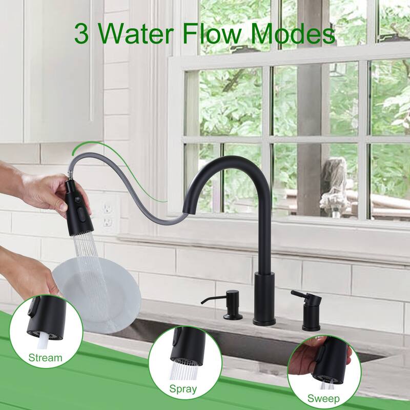 WOWOW Single Handle Pull Down Kitchen Faucet with Soap Dispenser