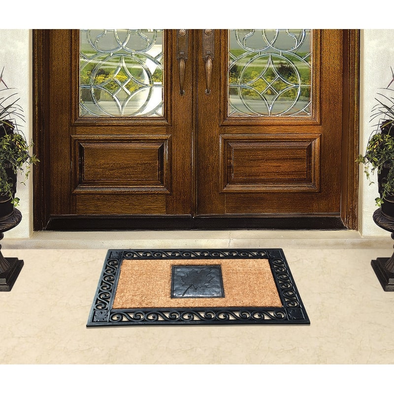 A1HC Rubber and Coir Maple Leaf, Heavy Weight Durable Black Doormat, 23"X38"