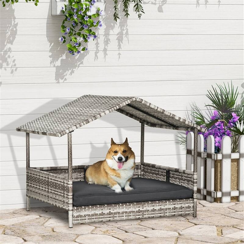 Dog Bed/ Dog House / Rattan Pet Sofa - Multi - Charcoal-Grey