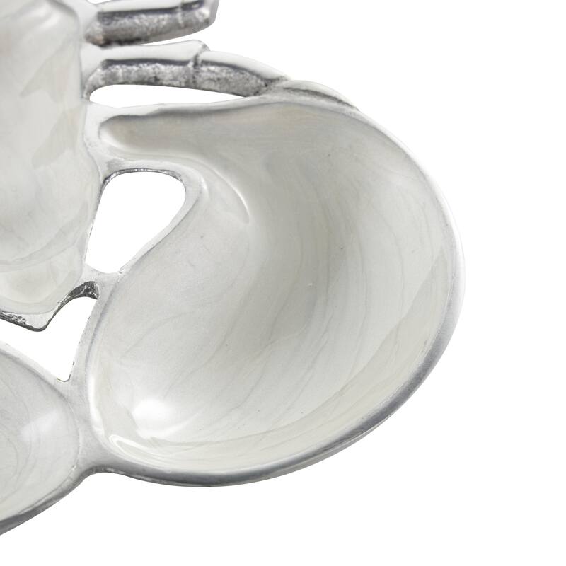 Aluminum Metal Lobster Enameled Serving Bowl with Silver Metal Exterior - Set of 2 Silver, Teal, Blue - Roche River Decor