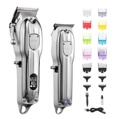 Professional Hair Clipper for Men, Cordless Barber Clippers and Trimmers Set, LCD Display Beard Trimmer with 14 Guide Combs