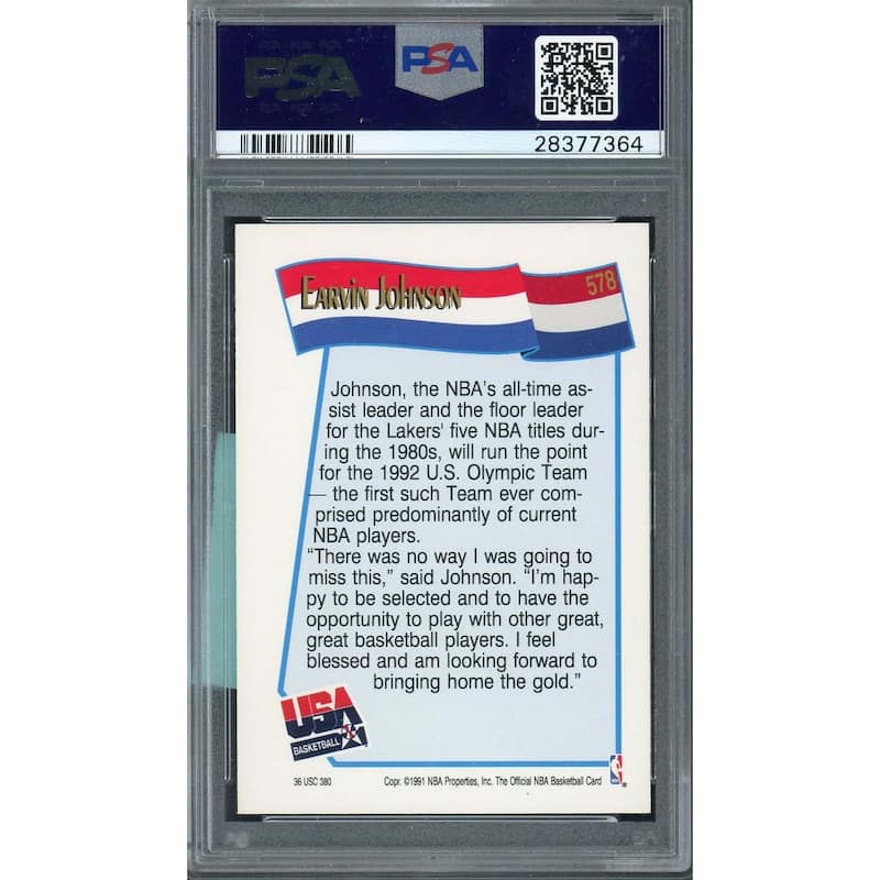 Magic Johnson USA 1991 Hoops Basketball Card #578 Graded PSA 9 MINT - 8'6" x 11'6"