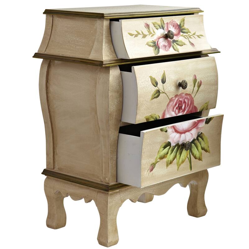 26.5" Antique with Floral Art Night Stand Cabinet