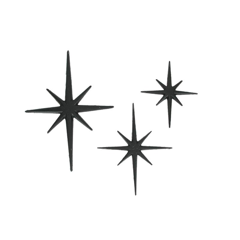 Zeckos Black Cast Iron Starburst Wall Hanging 8 Point Stars (Set Of 3)