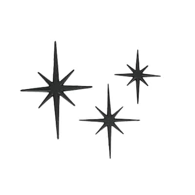 Zeckos Black Cast Iron Starburst Wall Hanging 8 Point Stars (Set Of 3)