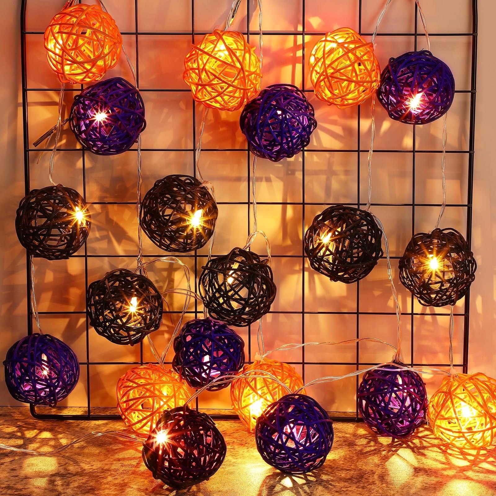 LED Halloween String LightsWicker Balls 2 Pack