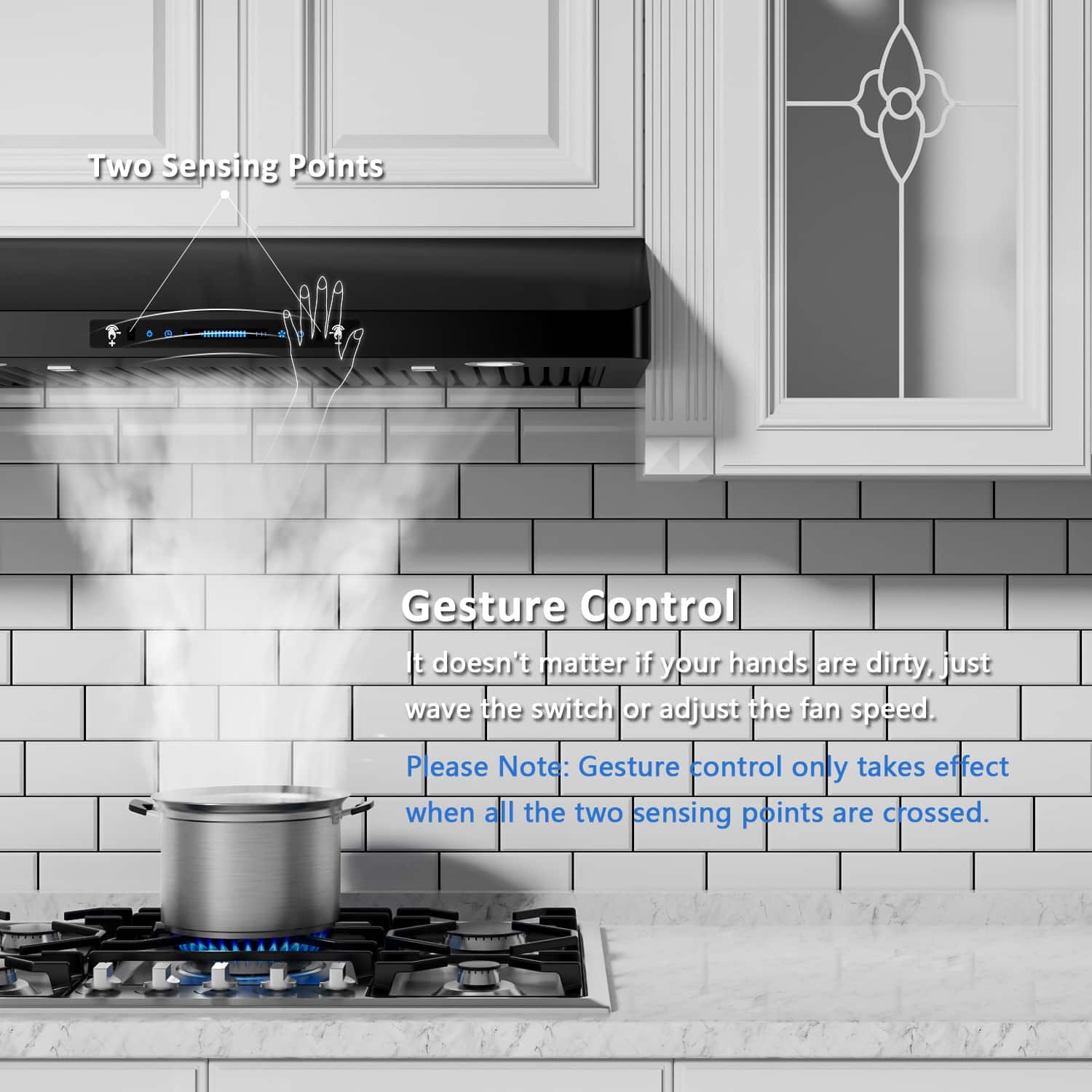 IKTCH 30/36 Inch Black Under Range Hood, 900CFM 4 Speed Touch Control, UltraQuiet