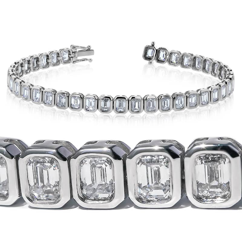 Kobelli 8.5+ Carats Lab Grown Diamond Solid 14k Gold North-South Emerald-cut Tennis Eternity Belle Bracelet