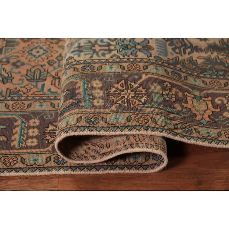 Handmade Tabriz Persian Vintage Area Orange Wool Carpet - 6'7" x 9'9"