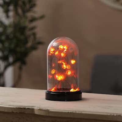 Lighted Fall Harvest Glass Dome Decoration - 6.7" H x 3.9" W x 3.9" D