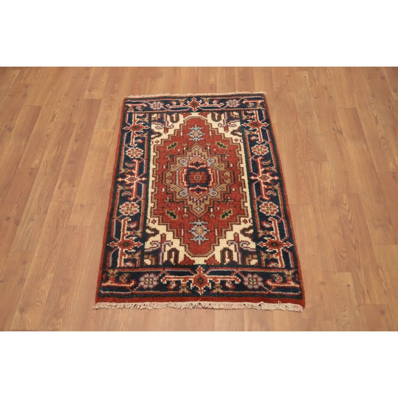 Hand Knotted Oriental 100% Wool Carpet Traditional Geometric Oranges & Rust Heriz (serapi) Area Rug - 3' 0'' X 2' 0''