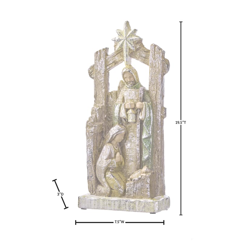 19.5" Paperstone Metallic Holy Family With Creche