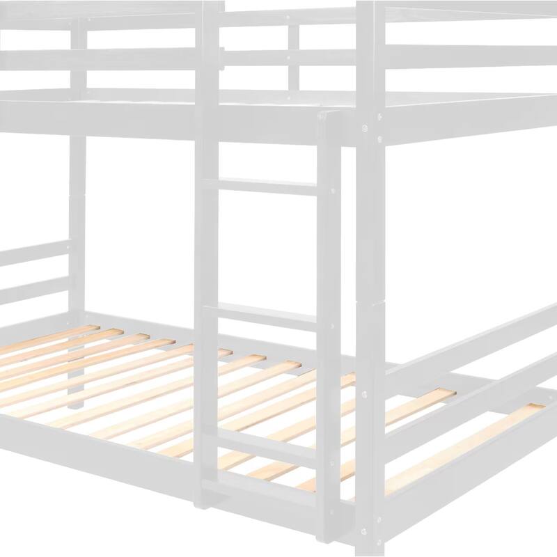 Twin over Twin Wooden Bunk Bed,High Guardrail,Ladder,Kids Teens,Dorm