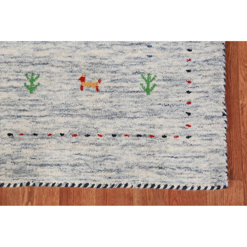 Hand Knotted Oriental 100% Wool Carpet Tribal Stripe Beige & Ivories Gabbeh Area Rug - 4' 9'' X 3' 1''