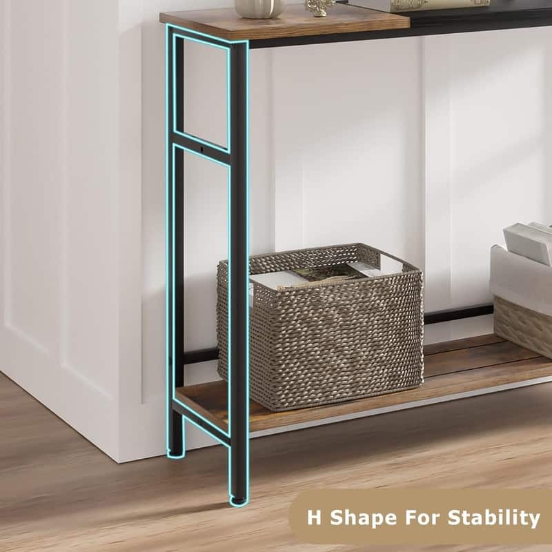 Narrow and Thin Sofa Table with Adjustable Shelves