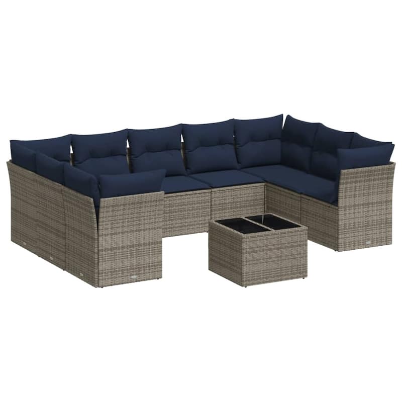 vidaXL 9/10 Piece Patio Sofa Set with Cushions Black/Brown/Gray Poly Rattan - 21.7 x 24.4 x 27.2