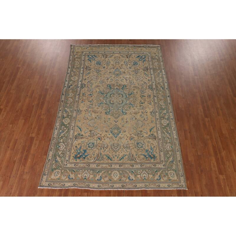 Distressed Tabriz Persian Vintage Area Rug Handmade Wool Carpet - 6'8"x 10'2"