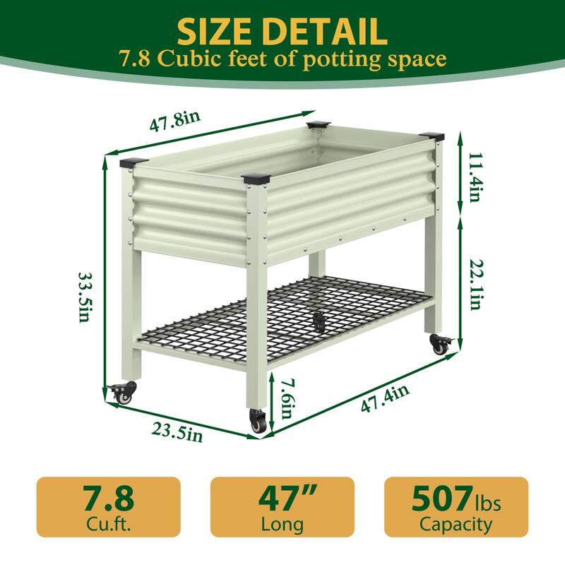 VEIKOUS 7.8 Cu.ft Galvanized Steel Raised Garden Bed, Large Outdoor Planter Box with Drainage Holes, Wheels