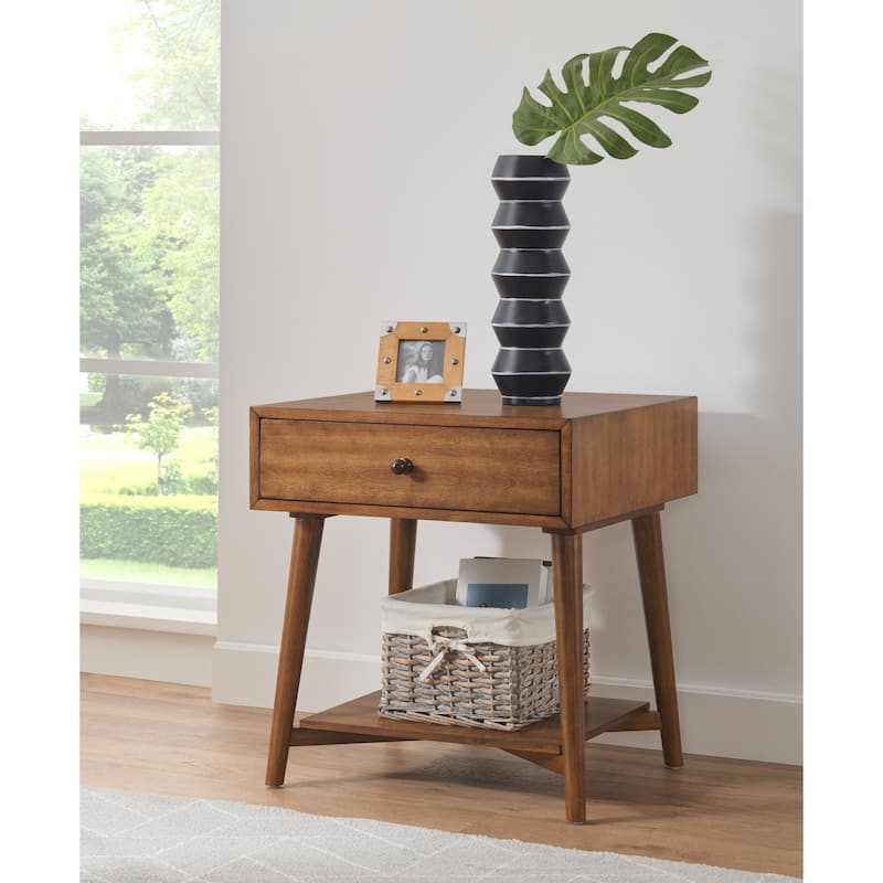 Mid-Century Modern 1-Drawer 22" Cinnamon End Side Table - Cinnamon
