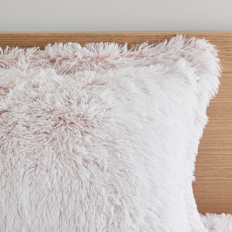 2 PCS Twin/Twin XL Shaggy Faux Fur Comforter Mini Set Pink/White