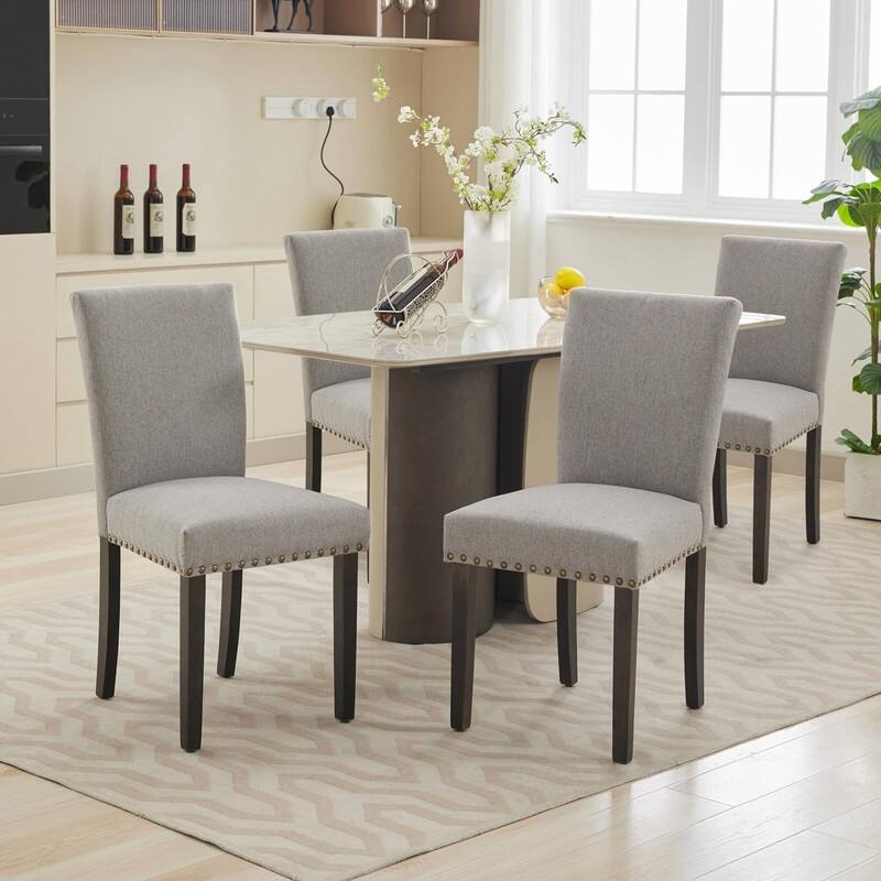 Dining Chairs Set of 2 Upholstered Fabric Kitchen Chairs with Nailhead Trim（Option）