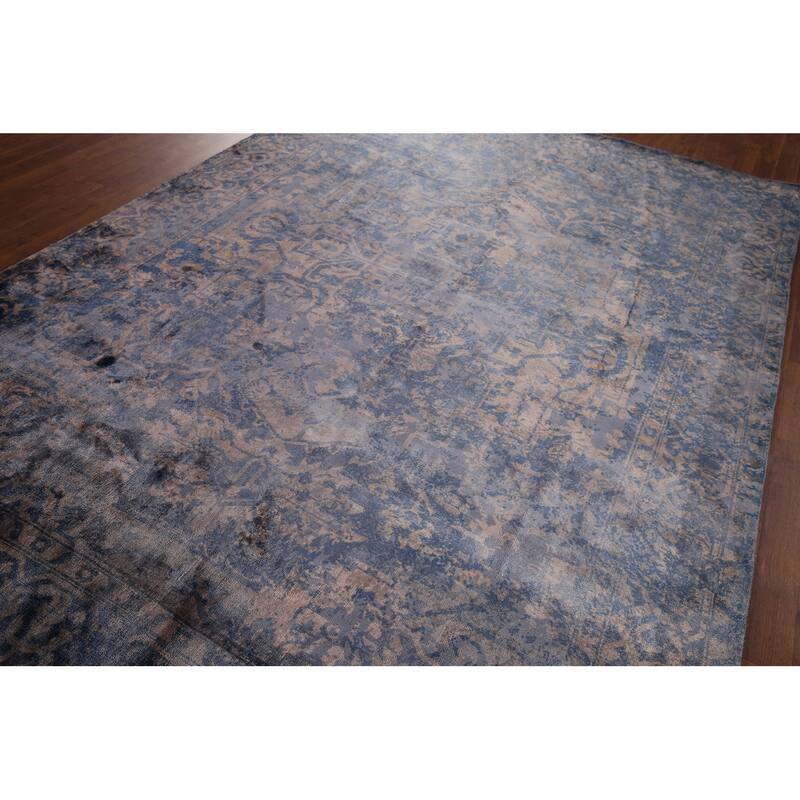 All-Over Blue Abstract Indian Area Rug Handmade Wool Carpet - 6'7"x 9'8"
