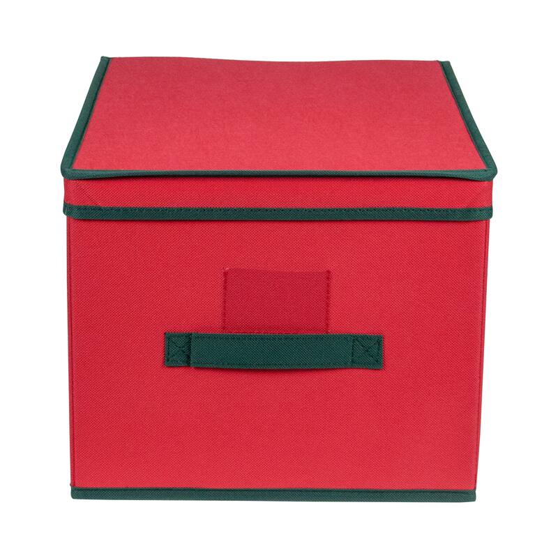 16" Red Collapsible Christmas Decoration Storage Box with Handel