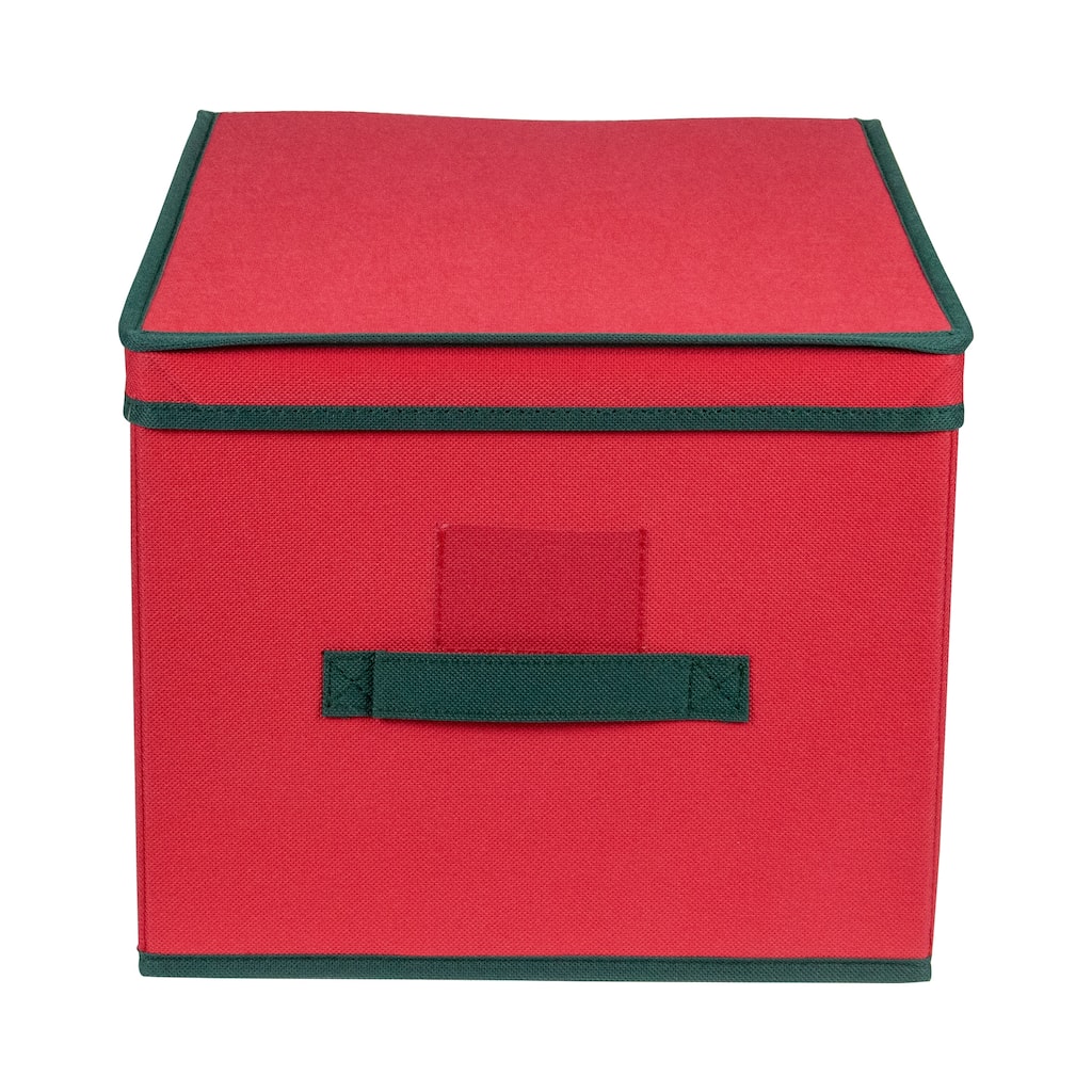 16" Red Green Collapsible Christmas Decoration Storage Box with Handel