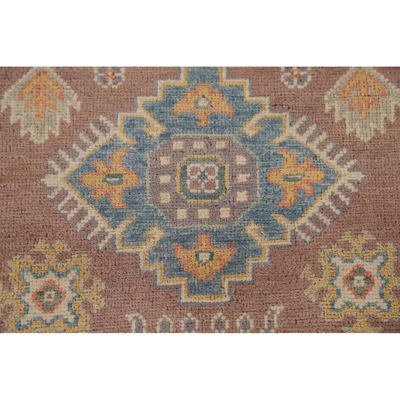 Geometric Brown Kazak Runner Rug Handmade Wool Carpet - 2'10" x 8'4"