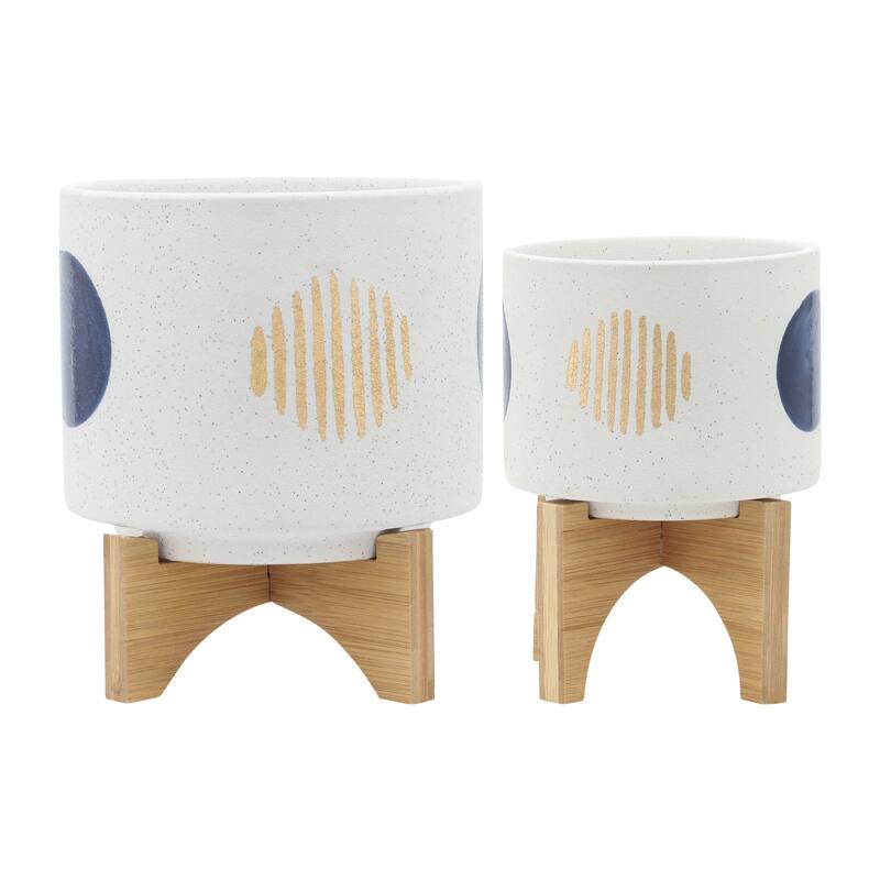 Sagebrook Home Ceramic Planter - 7.75"x7.75"x10.5" - White Geometric