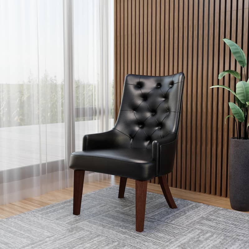 Dining Chair in Leather/Velvet Diamond-Tufted with Rubberwood Legs Set of 2