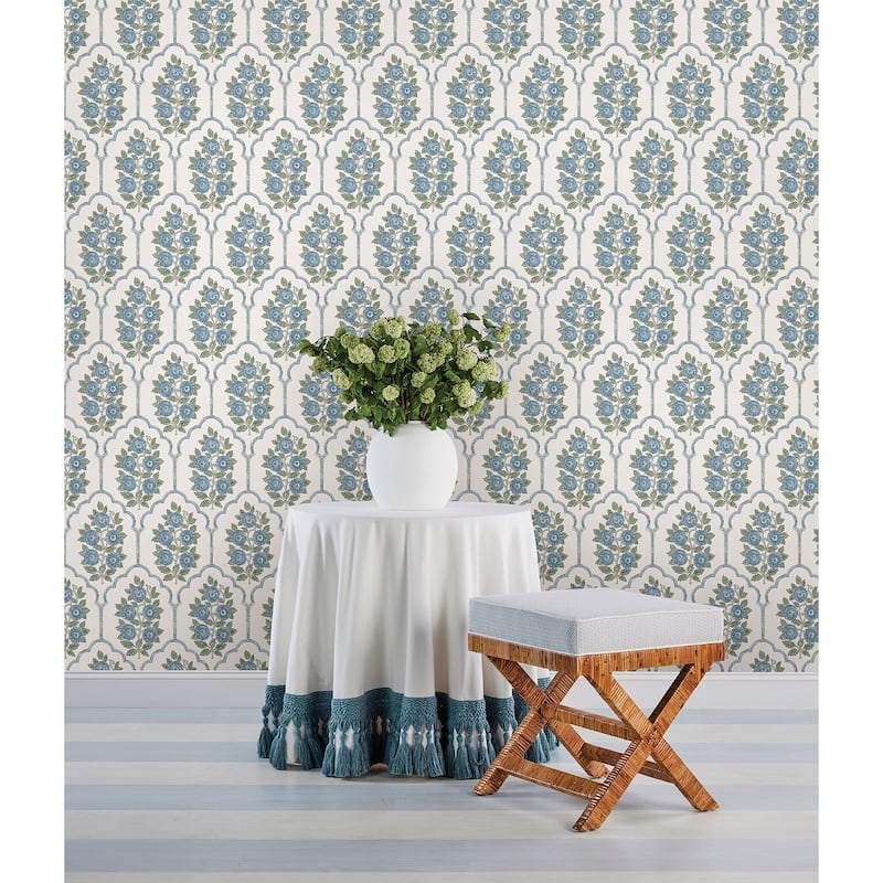 Society Social Floral Bazaar Green and Blue Peel and Stick Wallpaper