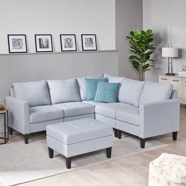 slide 2 of 4, Zahra Sofa Sectional with Storage Ottoman by Christopher Knight Home Light Grey