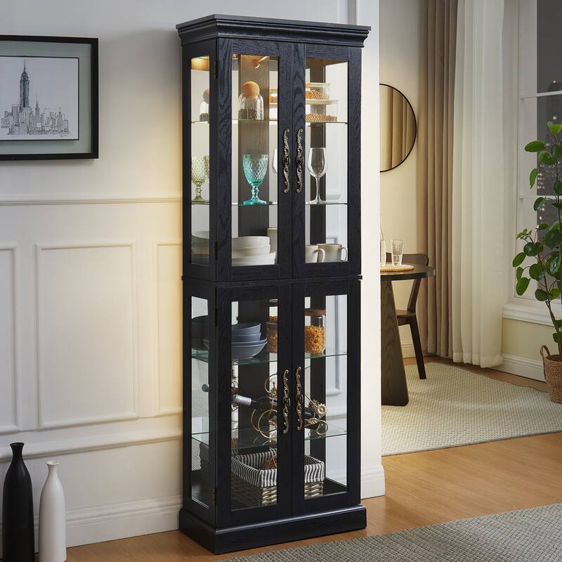Elegant Lighted Glass Curio Display Cabinet for Living Room and Kitchen