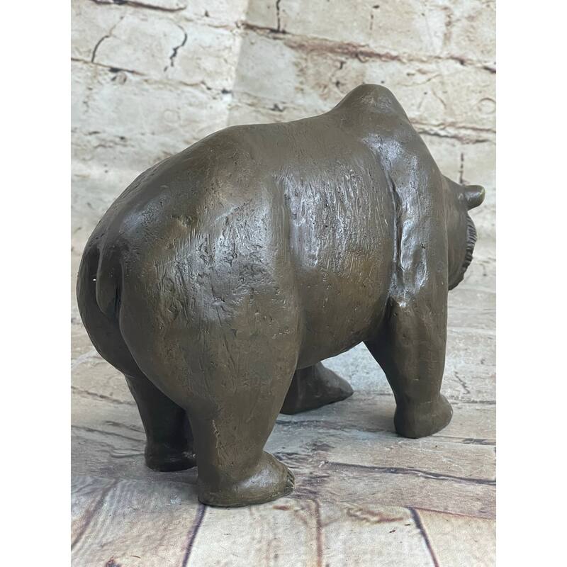 Bronze Sculpture Black Grizzly Bear Mother Cubs Animal Figurine Hand Made Statue