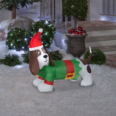 Airblown Inflatable Basset Hound in Elf Outfit