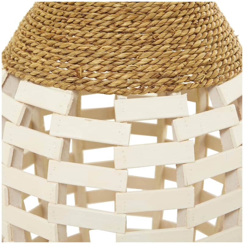 Seagrass Handmade Wrapped Tall Floor Vase with Cream Mosaic Bamboo Center - Brown - Roche River Decor - 13"W x 13"L x 40"H