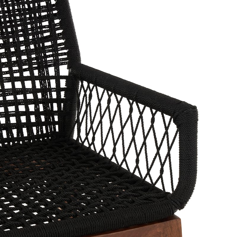 Jute Rope Handmade Woven Accent Chair with Brown Wooden Legs - Black - Roche River Decor