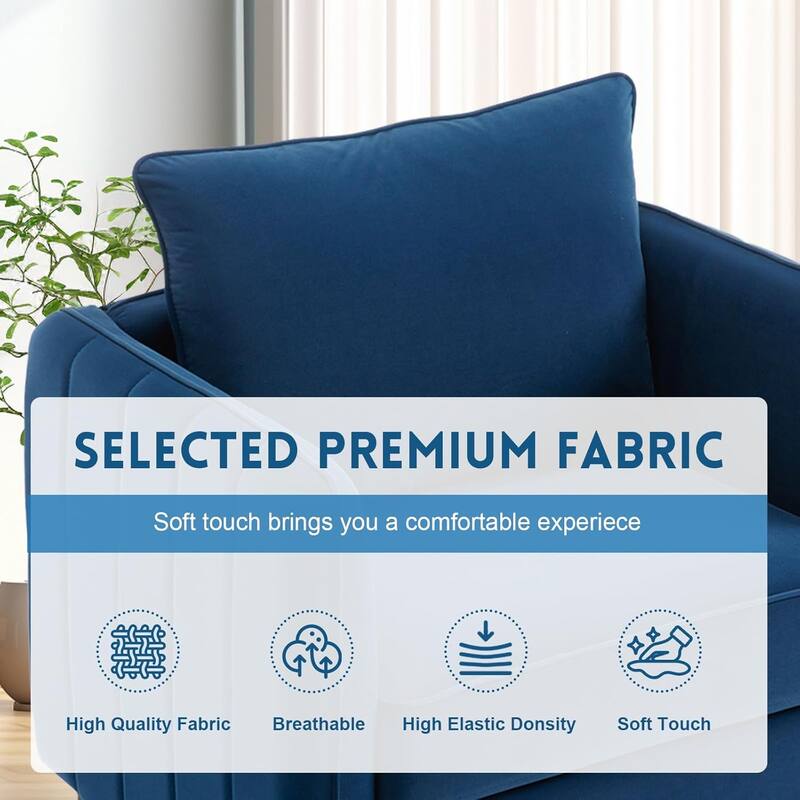 Velvet Accent Chair for Living Room, Mid Century Modern Single Sofa Chair with Pillow and Metal Legs