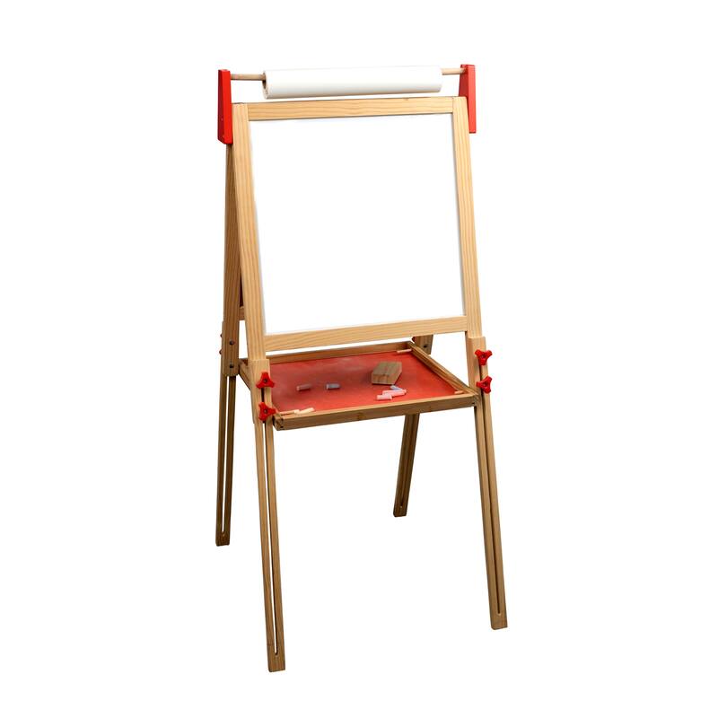 Kids Wood Double-sided Chalkboard and Dry-Erase Board Floor Easel