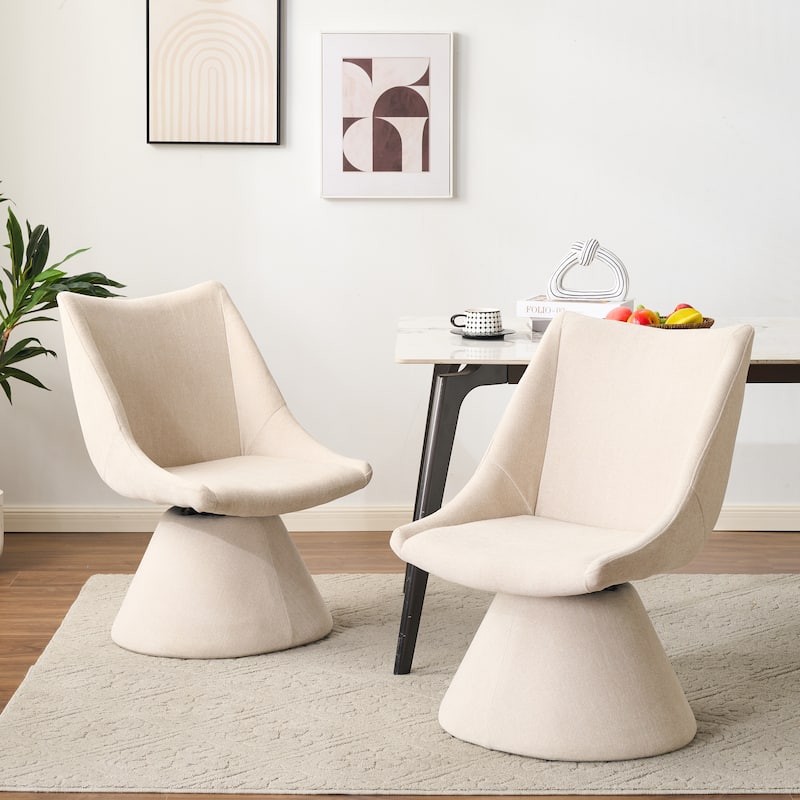 Christopher Knight Home - Modern 180° Swivel Upholstered Dining Chairs Set with Metal Frame & Wrap-round Design, Set of 2 - Beige