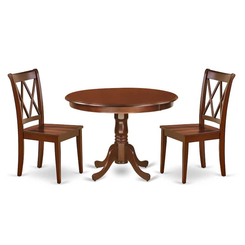 Antique Round Dining Set - 42 Inch Table with 2 Double X Back Chairs - Home Decor