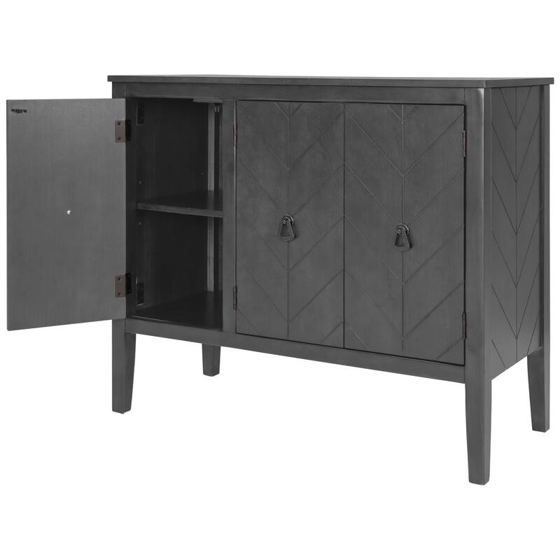 Wooden Storage Sideboard Entryway Cabinets with Adjustable Shelves, Cupboard with 3 Retro Metal Handles & 4 Pinewood Legs