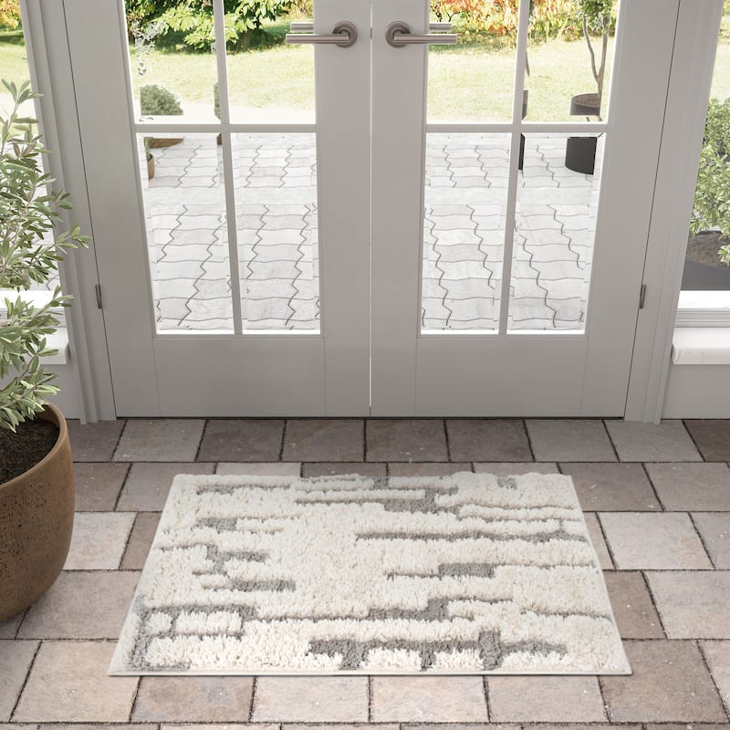 Artistic Shag Abstract Indoor Area Rug - 2' x 3' - Ivory/Gray